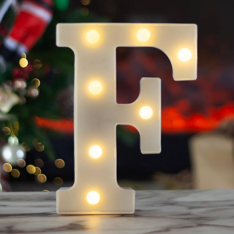 SKYPHAROS LED Marquee Letters, White 26 Alphabet Light Up Letters, Battery Powered LED Letter Lights for Birthday Party, Christmas Night, Home, Bar, Graduation, Wedding Decoration(F) - Image 1